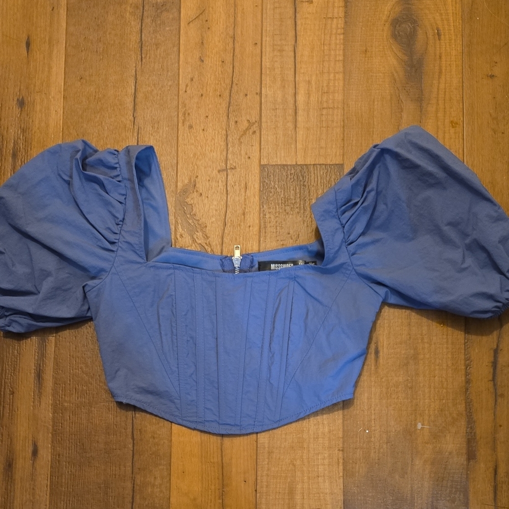 Missguided Blue Puff Sleeve Crop Blouse